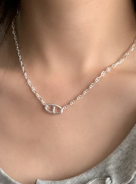 s925纯银猪鼻子项链女重工百搭韩国新款ins轻奢感复古锁骨链