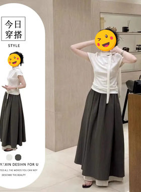 进口单件/2025夏季辣妹女修身坎肩设计飘带拼接上衣高腰中长款半