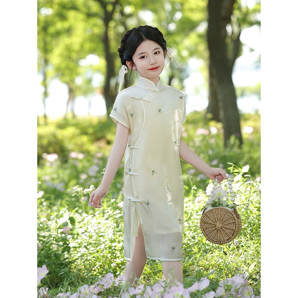 胖东来女童夏季旗袍礼服连衣裙中国风儿童改良汉服唐装女孩走秀薄