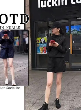 胖东来单件/2025户外休闲运动服装港风复古洋气减龄连帽防晒短裤