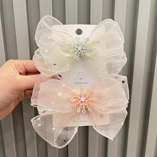 爆款公主发饰雪花蝴蝶结儿童发夹粉红色女童可爱韩版头饰发卡头箍