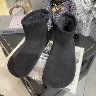 麂皮绒面短靴女加绒保暖一脚蹬内增高毛绒靴子羊皮毛一体靴雪地鞋