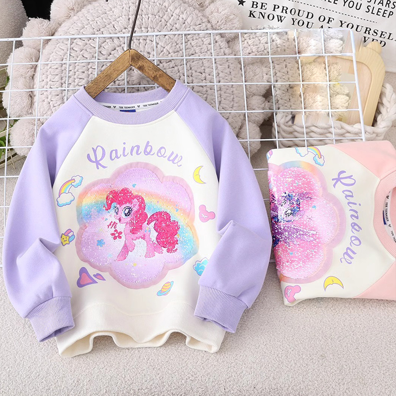 女童卫衣小马宝莉labubu亮片变脸卡通长袖中大童变色图案女孩上衣