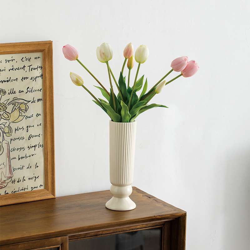蜀门北欧简约现代奶油陶瓷花瓶装饰干花客厅水培餐桌插花摆件花器