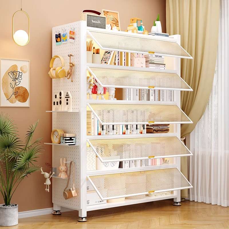 钢制书柜置物柜带门防尘儿童书架落地家用客厅多层展示储物收纳柜