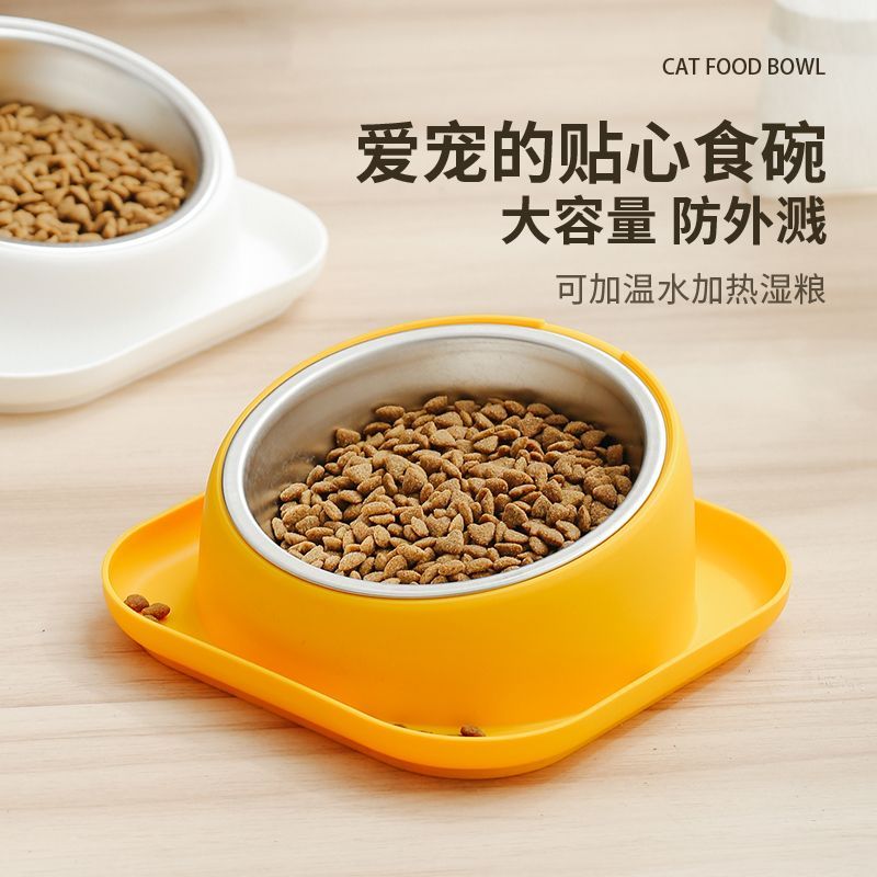 不锈钢猫狗双碗食盆防打翻宠物饭碗喝食一体两用斜口防滑宠物碗
