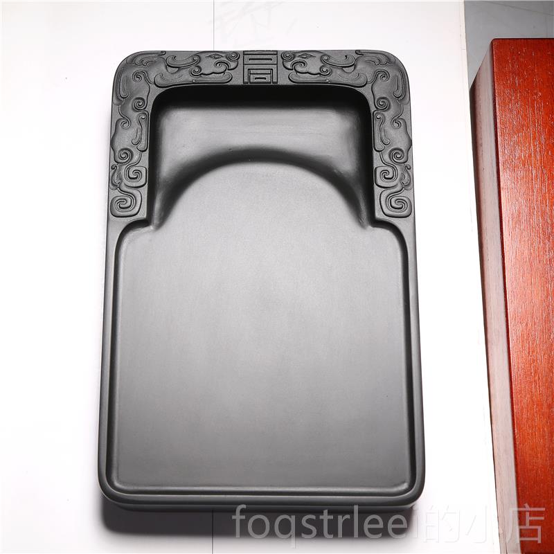 正品品歙砚名双龙精祝寿砚台老坑原石书师法绘画文盒房礼品配木端