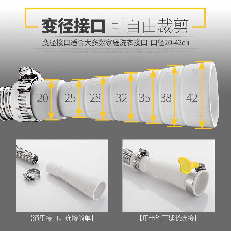 新品洗衣机不锈钢304q排水管延长管全自动滚筒通用型出水管加长下