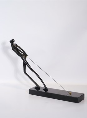 极速现代极简抽象黑色拉绳人雕塑铸铁摆J件别墅酒店家居玄关软装