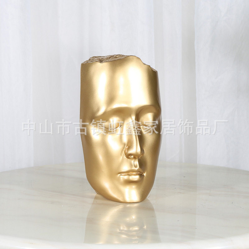 极速家居现代极简样板房间客厅z玄关人脸人像黑色金色面具雕塑摆
