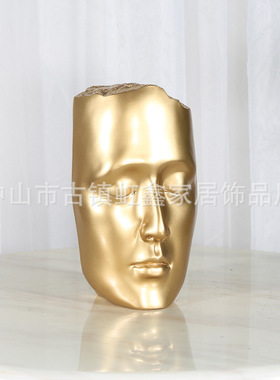 极速家居现代极简样板房间客厅z玄关人脸人像黑色金色面具雕塑摆