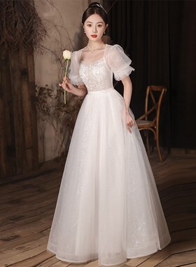 极速白色晚礼服裙女20q25新款气质轻奢年会主持人宴会高端领证订