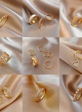 极速韩版设计感ins潮时尚个性几何形L戒指组套食指欧美小指戒