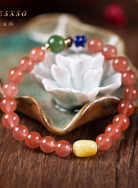 极速BOYESXSOn冰飘南红手錬女手饰和田玉平安扣吊坠水晶玛瑙手串
