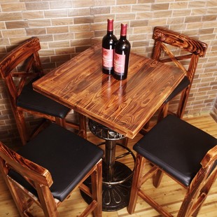 极速新实木吧台桌奶茶店s家用阳台高脚桌铁艺酒桌圆桌吧台桌酒吧