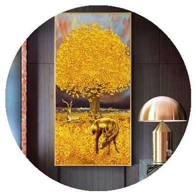 极速简约轻奢金色麋装饰画客厅餐厅玄关新中式挂R画发财树酒店办图片