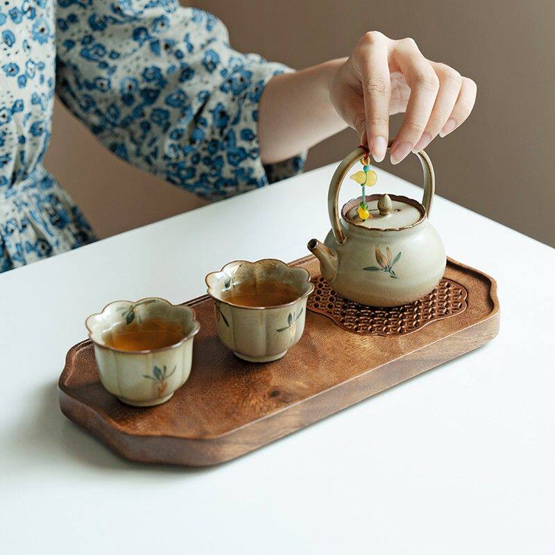 德白家用茶壶茶杯功夫茶具套装仿古描金手绘蝴蝶兰花泡茶一壶两杯