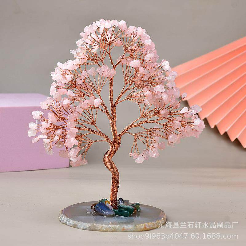 供应天然玛瑙底座粉水晶碎石手工饰品水晶树发财树办公室摆件