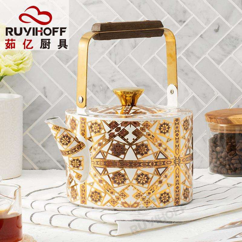 新款罗马花纹鸣笛烧水壶中东迪拜厨具精品鸣音大容量水壶1.5L