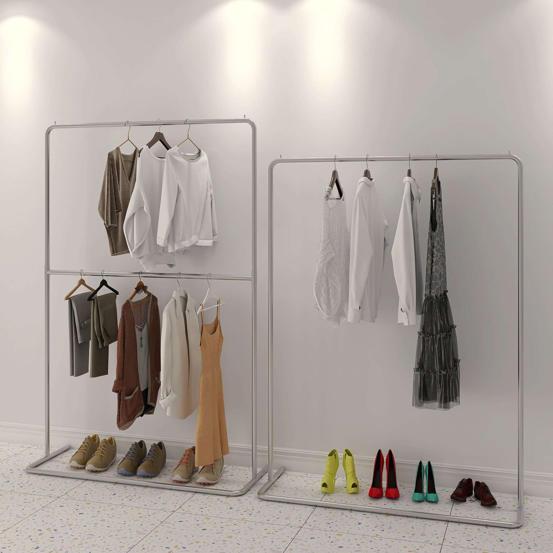 不锈钢双层货架服装店展示架童装店落地式衣架升降可调节挂衣架子