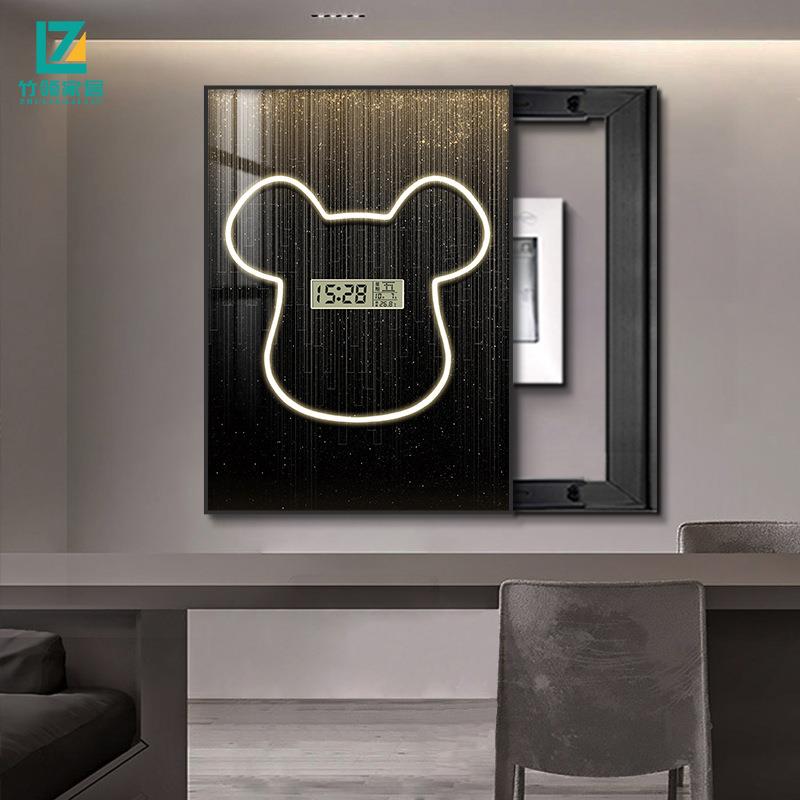 现代电表箱装饰画竖款带钟表配电箱遮挡电源开关万年历时间挂画