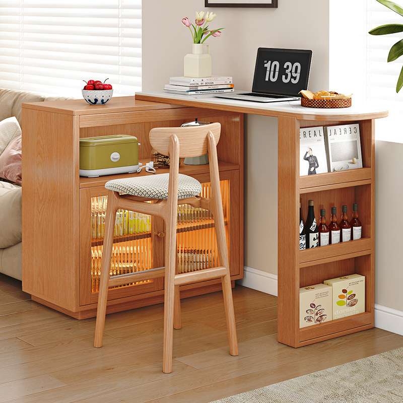 全实木吧台桌阳台休闲小吧台家用小户型樱桃木色橱柜可伸缩隔断柜