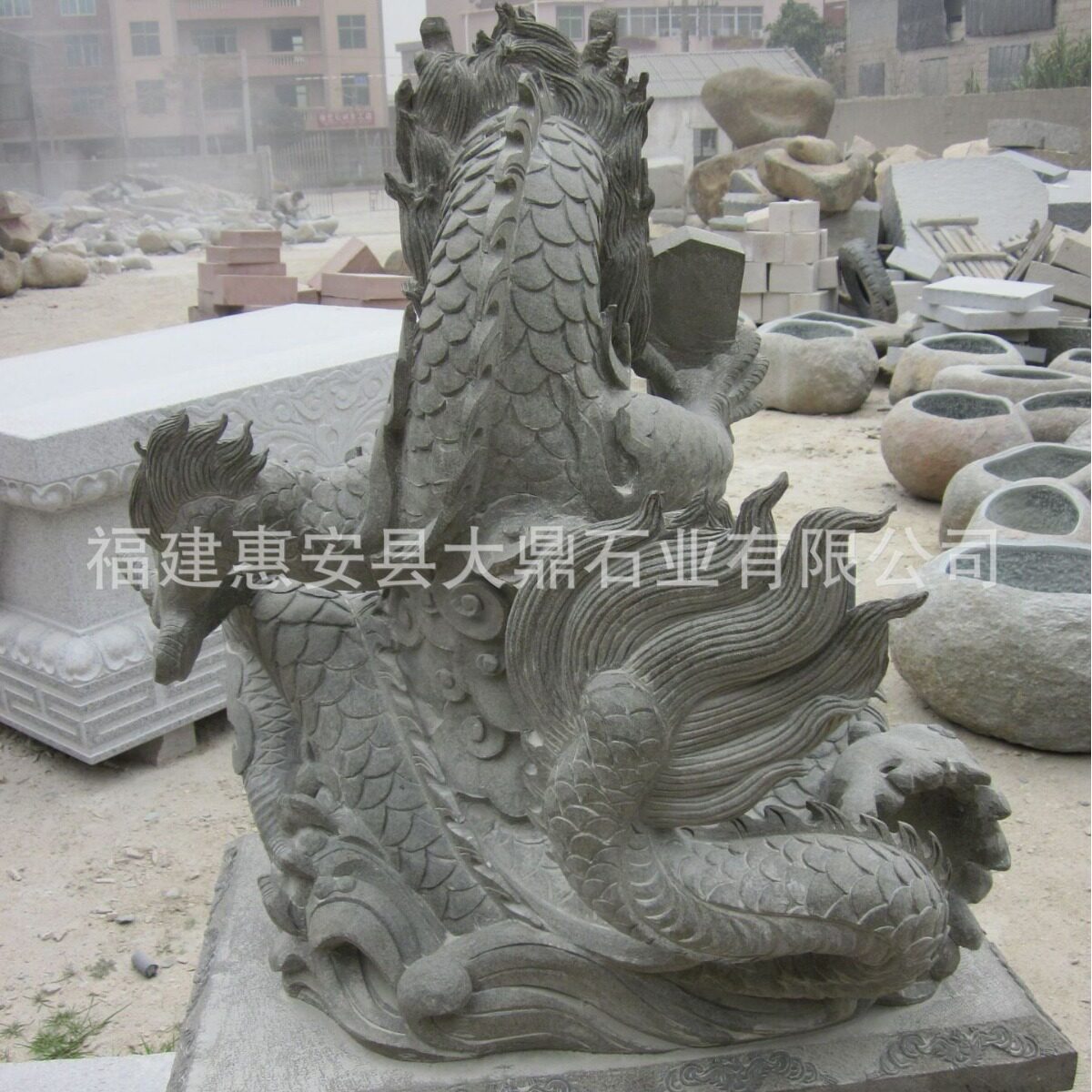 盘龙寺院手工青石石雕龙