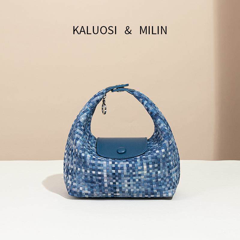 法式简约小众设计尼龙布渐变蓝手拎包精致小巧轻便单肩斜挎饭盒包