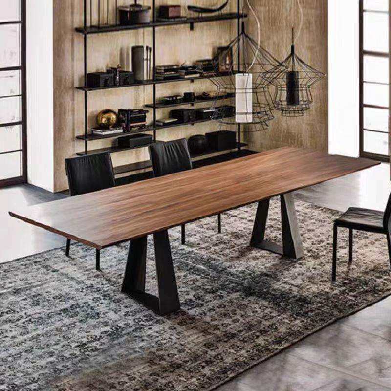 严选简约长条工作台办公室原木大板长桌2米创意复古实木会议桌子