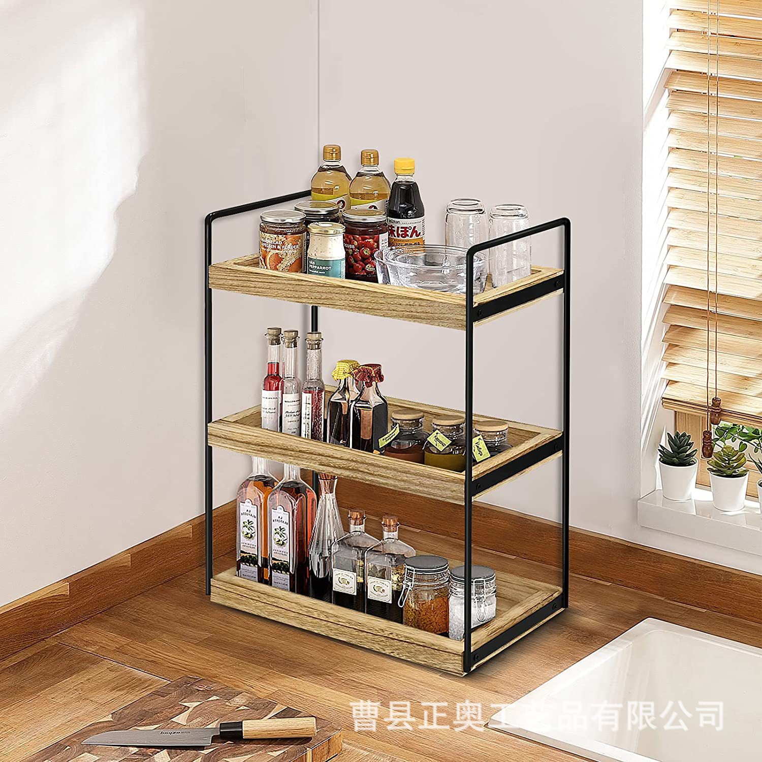 浴室三层铁木结合洗漱置物架