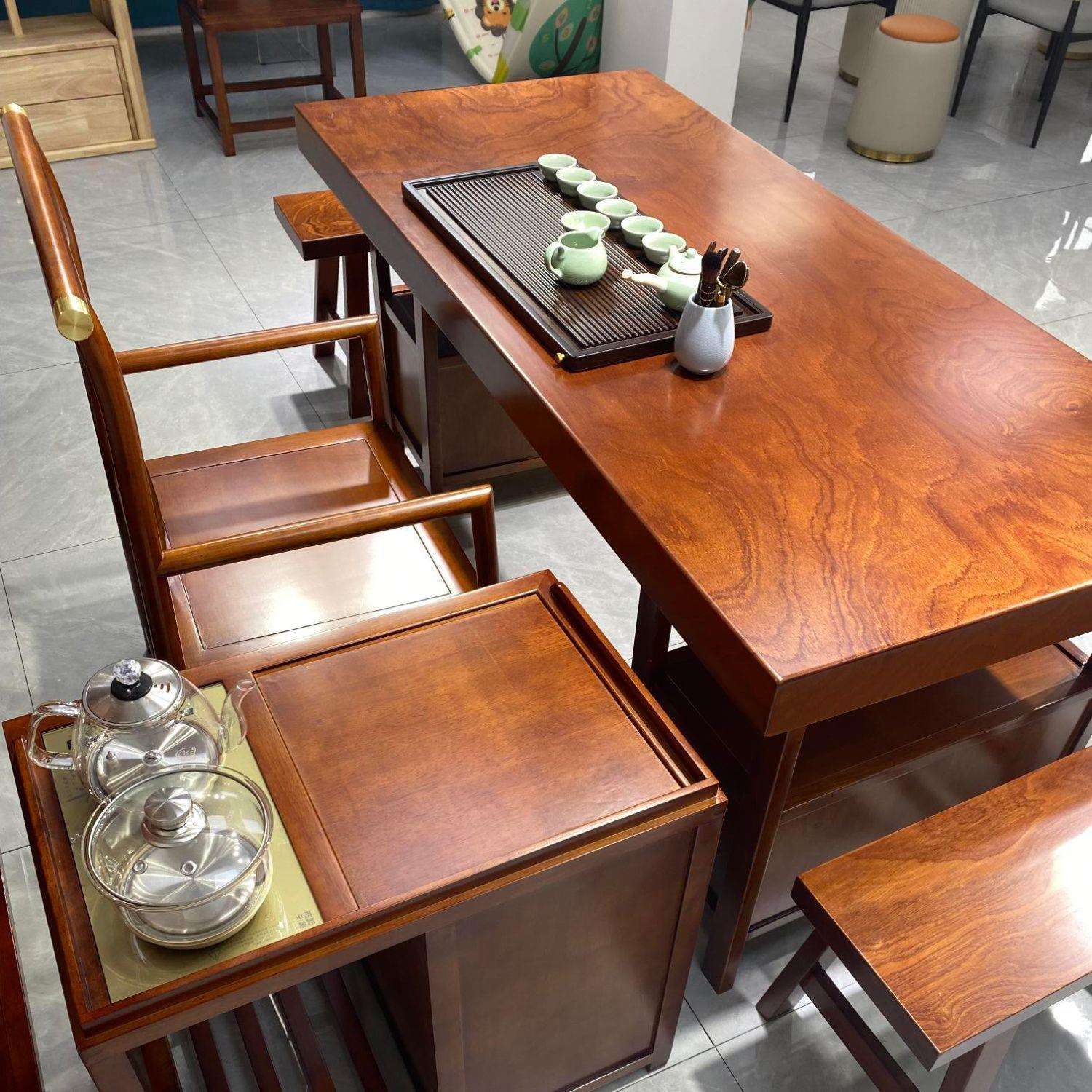 黑檀实木茶桌椅组合家用办公学习大板茶台茶桌一体一整套泡茶桌子