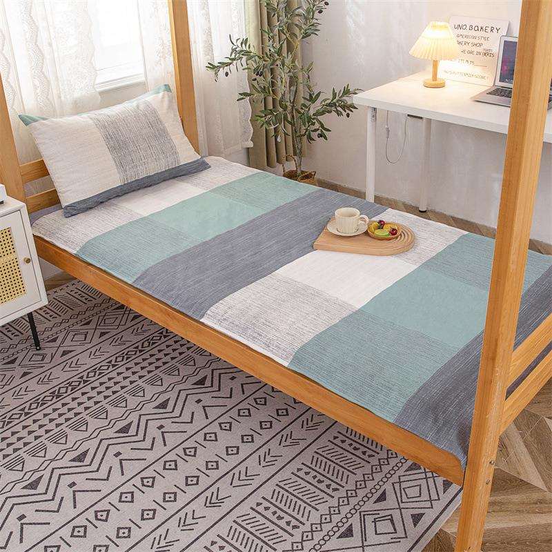 全棉床褥套三件套纯棉床垫套子学生宿舍印花简约家用南通