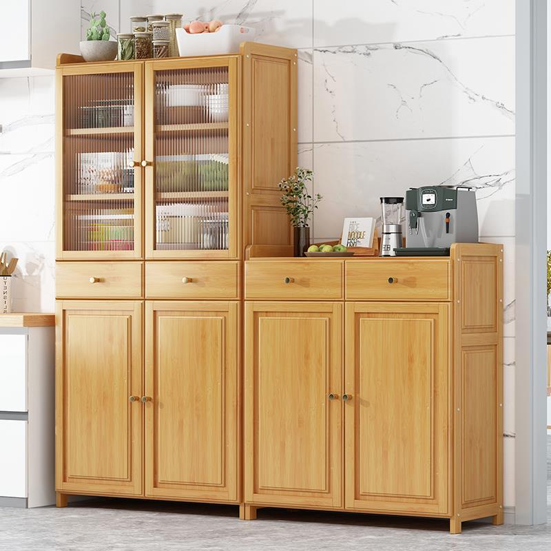 W6楠竹厨房餐边柜多层橱柜落地带门收纳柜锅具储物柜碗盘菜架置物