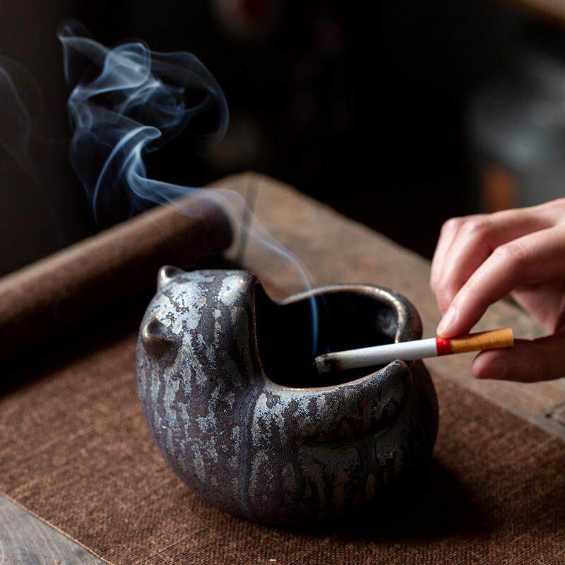 陶知怡烟灰缸陶瓷趣味萌物可爱熊造型陶土高温烧制窑变工艺