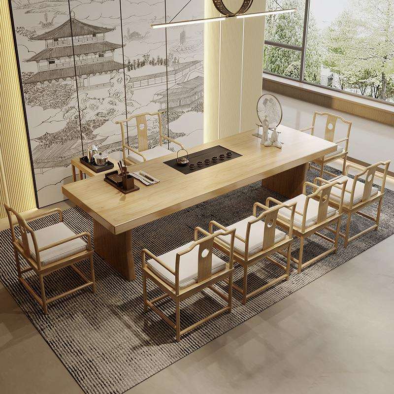 新中式茶台实木茶桌客厅家用原木功夫泡茶桌办公室大板茶桌椅组合