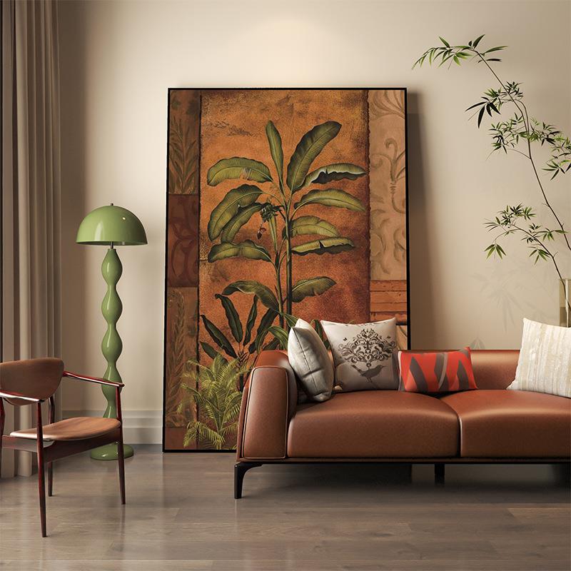 美式复古装饰画南洋风热带雨林挂画纯手绘肌理画家用玄关入户挂画