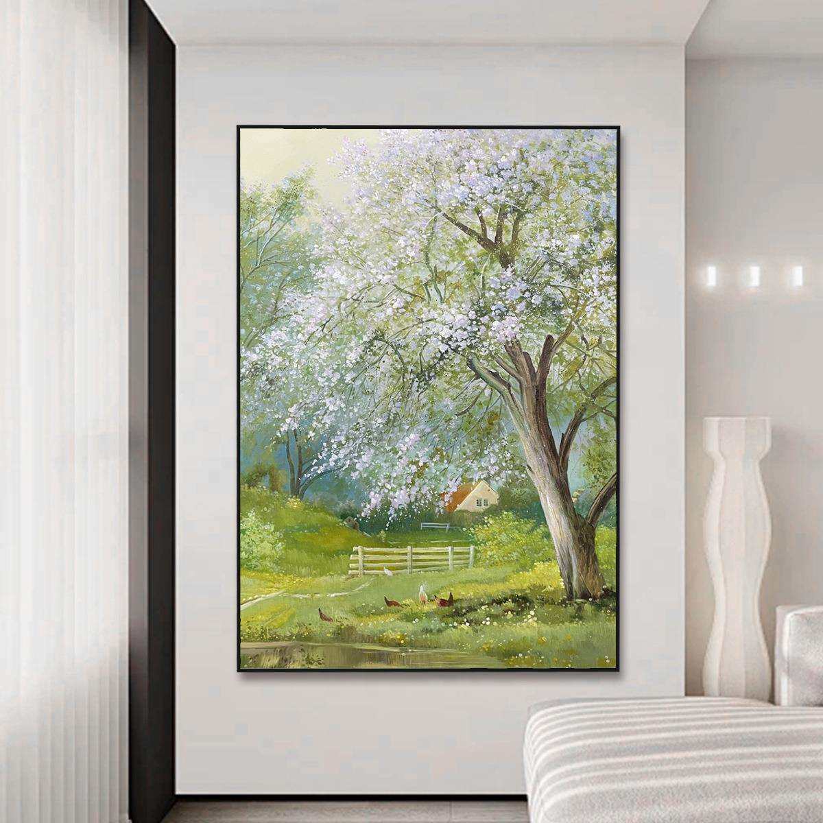 莫奈田园印象派风景纯手绘油画世界名画现代客厅装饰画卧室挂壁画