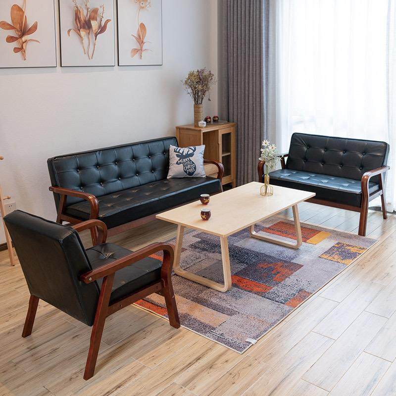 皮艺沙发小户型北欧复古曲木扶手单人双人三人简易客厅网红款沙发