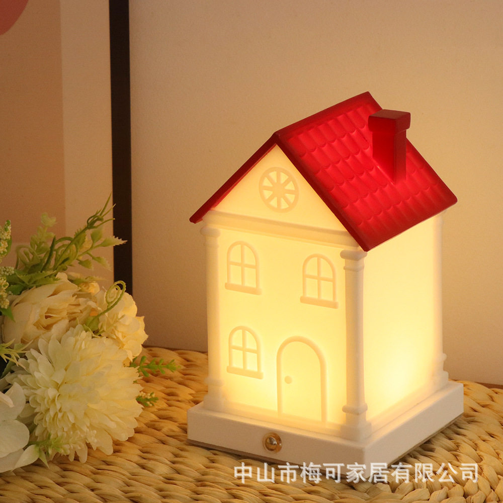 创意小房子氛围灯温馨LED小夜灯USB充电款树脂床头灯摆件放卧室