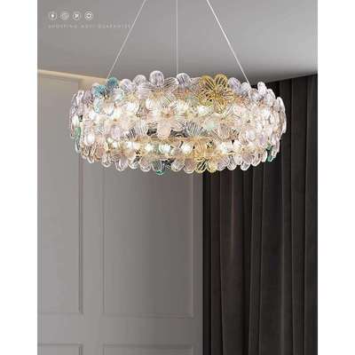 法式奶油风客厅吊灯设计师花朵卧室餐厅主灯轻奢感琉璃水晶灯