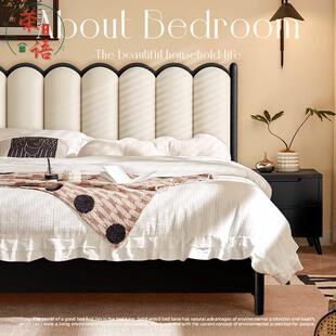 中古风实木床简约现代主卧双人床1.5米可储物1.8米双人床卧室家具