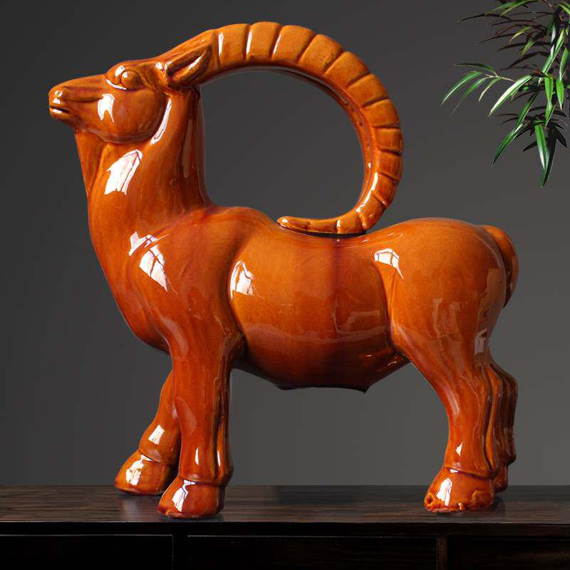 正品唐三彩藏羚羊黄色陶瓷招财羊工艺品摆件瓷器羊摆件家居礼物送