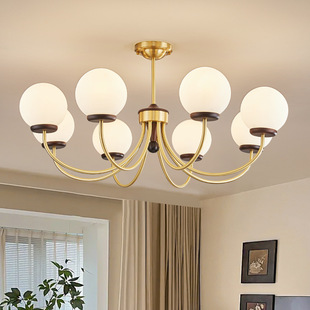 魔豆奶白吊灯中古风法式 卧室房间餐厅吊灯 胡桃木南洋美式