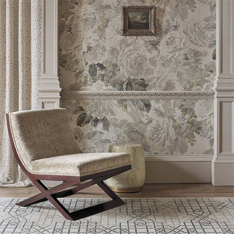 英式轻奢田园个性定制无缝墙布A壁画法式复古作旧玫瑰花背景墙壁