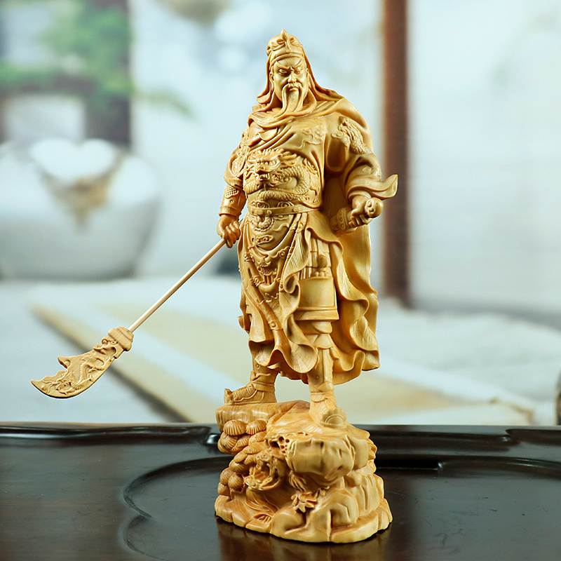木雕关公武财神像黄杨木雕刻工艺手工艺品L家居镇宅关二爷人物摆