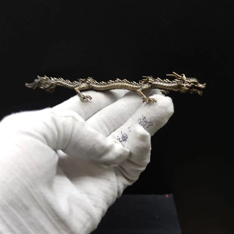 纯铜做旧古玩杂项收藏文房四宝书法龙笔架中华龙笔W架笔搁古典摆