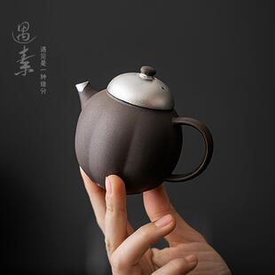 中式复古小茶壶手工鎏银南瓜壶粗陶功夫泡茶器带过滤单壶陶瓷茶壶