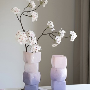 中古琉璃花瓶摆件轻奢感客厅玄关水养插花装 饰花器样板间摆D&