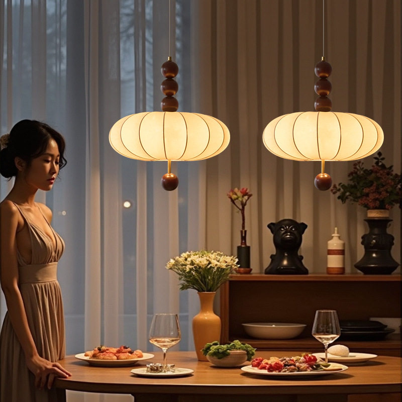 中古风吊灯法式复古书房卧室客厅餐厅吧台灯衣帽间布艺南瓜氛围灯