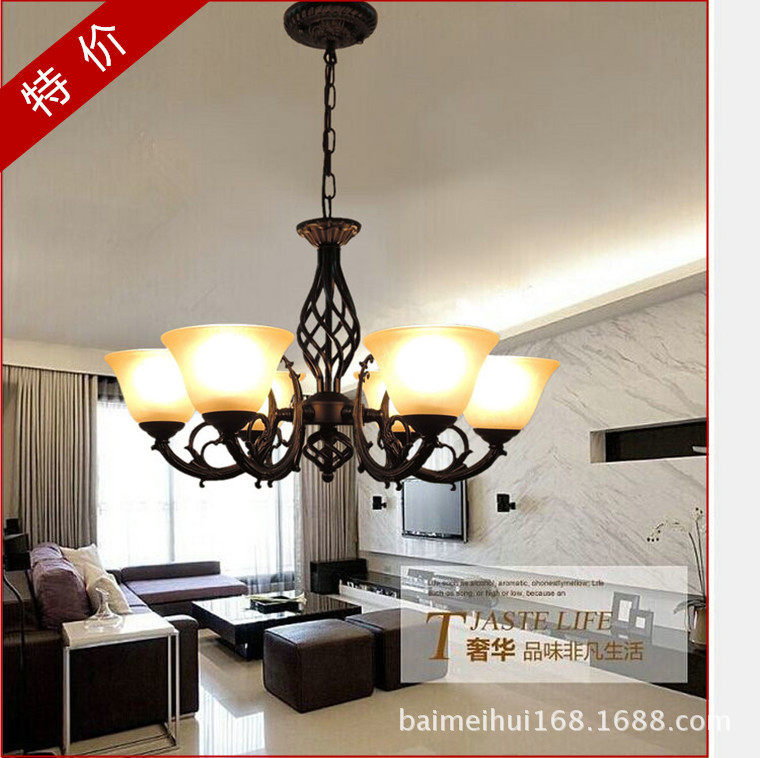 美式复古吊灯装饰简约锌合金灯具卧室灯美式客厅灯玻璃灯饰批发